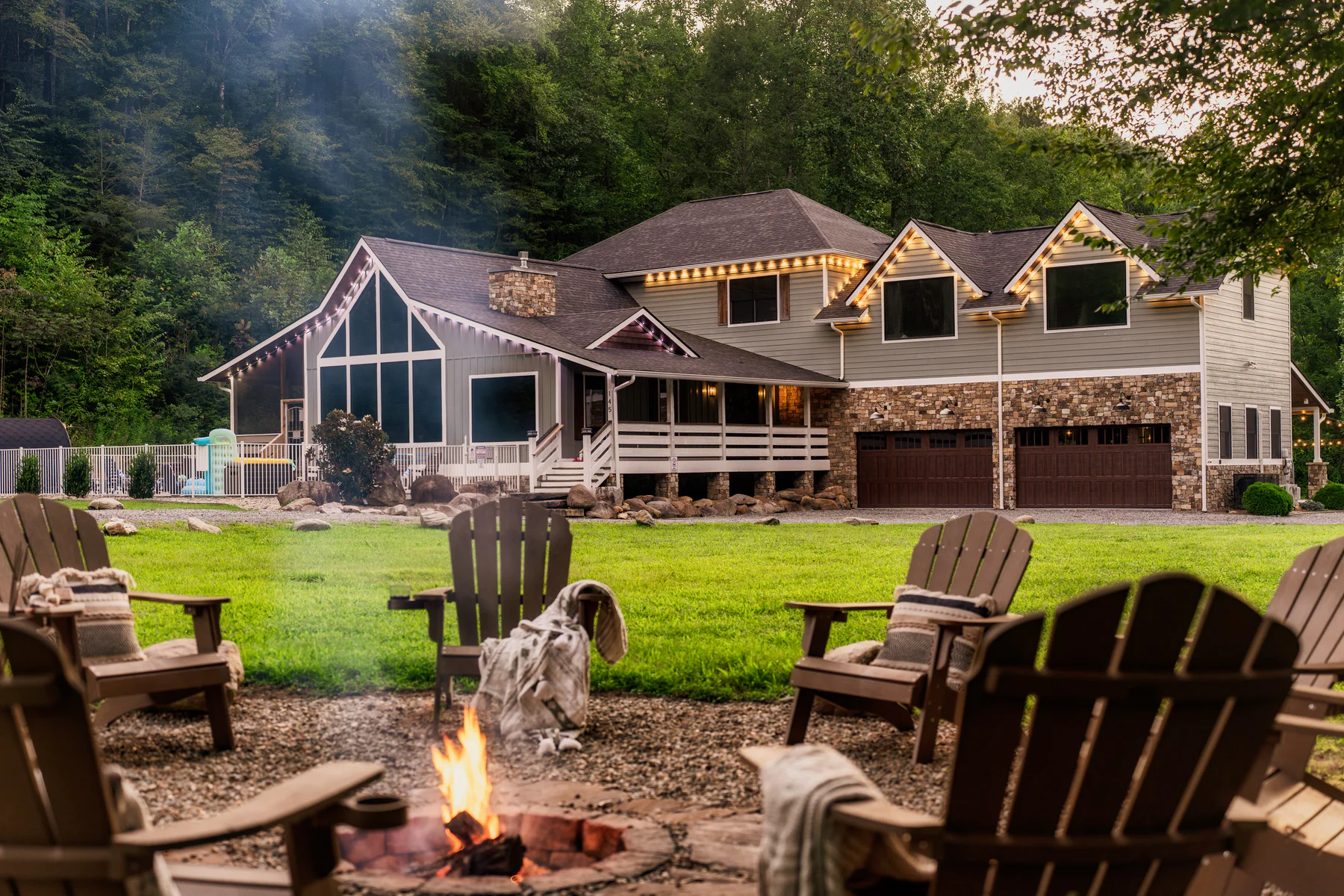 Guests celebrating beside a private Smoky Mountain property